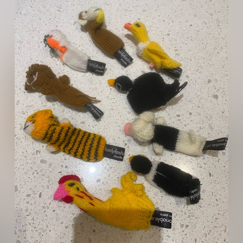 Set of 9 Knitted Animal Finger Puppets